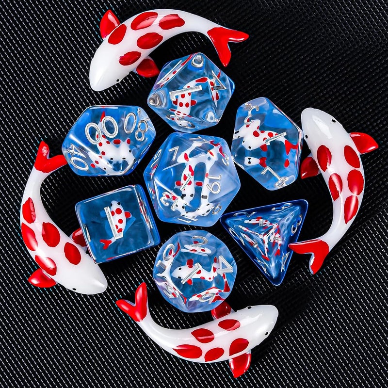weyano Resin D&D Dice Set, Polyhedral Dice for Dungeons and Dragons Role Playing Games (D20, D12, D10, D8, D6, D4) (Red Fish) - Image 2
